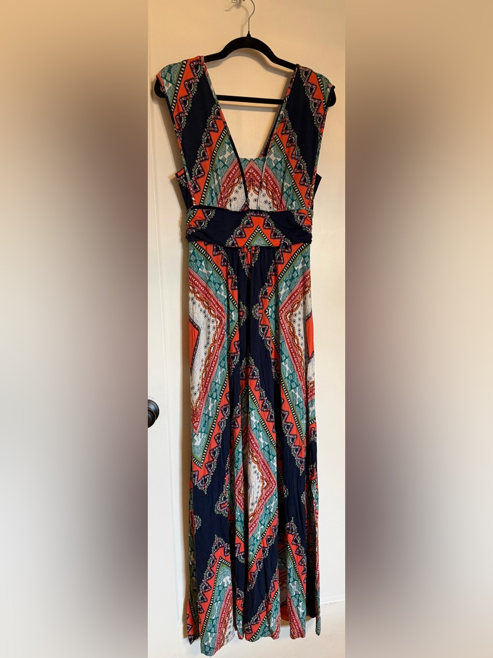 Anthropologie Tribal Print Maxi Skirt - Navy, Coral & Teal